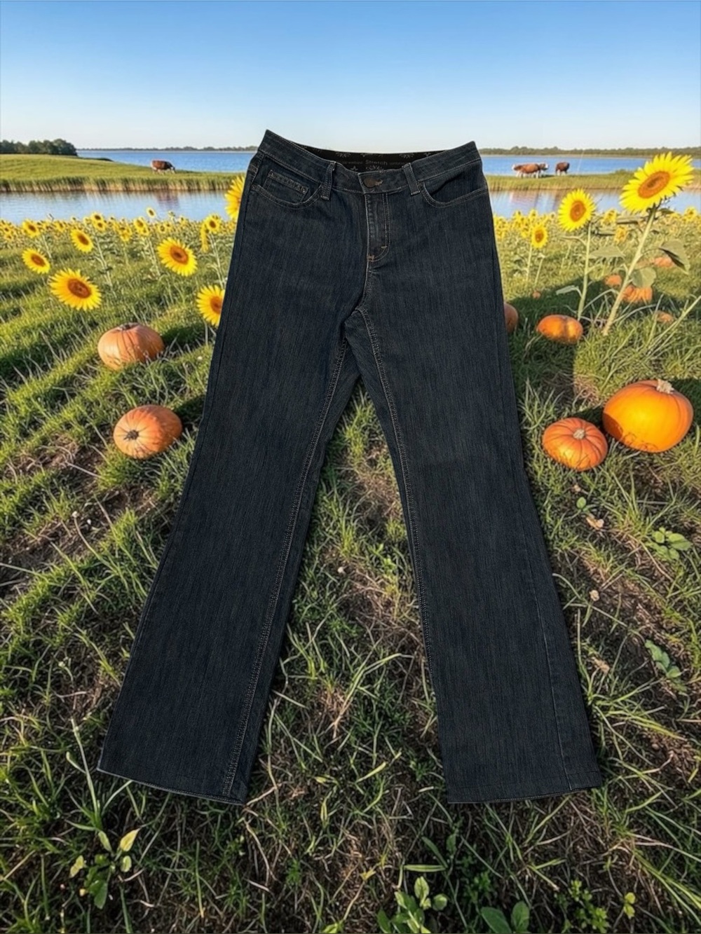 Merona Bootcut Jeans Stretch Waistband Womens 6 Long (28W/34L) BLUE Lightweight